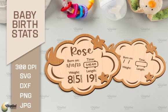 3D Baby Birth Stats Laser Cut SVG