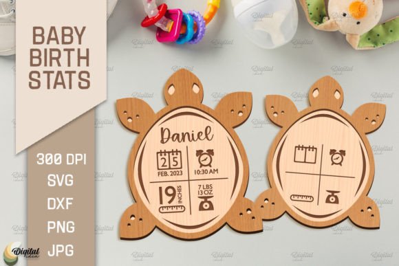 3D Baby Birth Stats Laser Cut.Turtle SVG in Signs