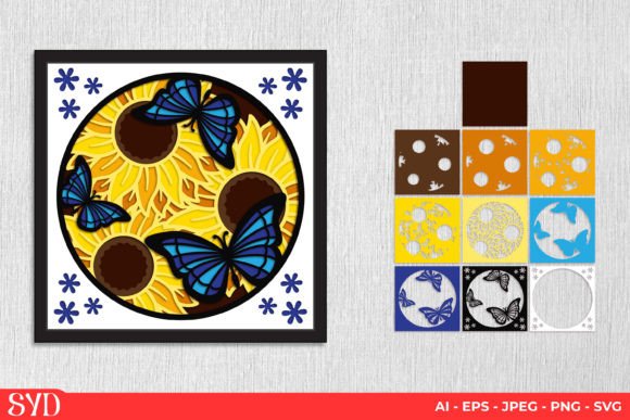 3D Butterfly and Sunflower Shadow Box