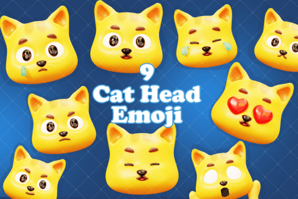 3D Cat Head Character Emoji, Expression Graphics for Crafts