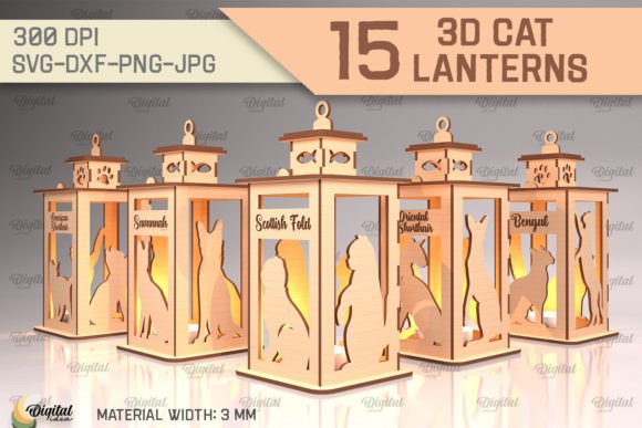 3D Cat Lantern Laser Cut Bundle for Other Home Decor