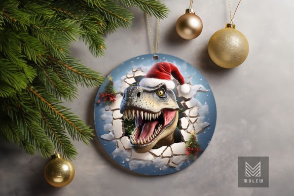 3D Dinosaur Christmas Ornament Clipart Graphics for Crafts