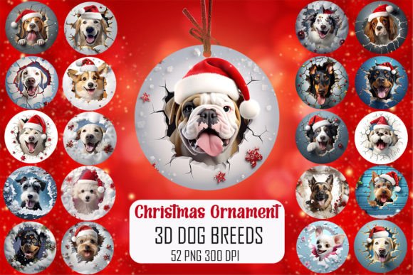 3D Dog Breeds Christmas Ornament Graphics for Crafts