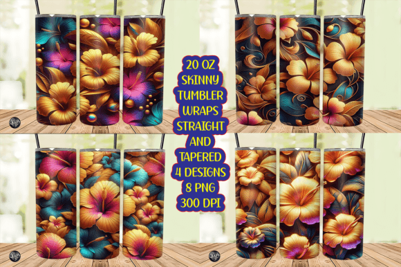 3D Hibiscus Flowers Tumbler Wraps PNG Graphics Review