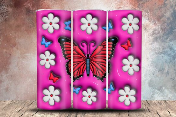 3D Inflated Butterfly Tumbler Wrap PNG Graphics