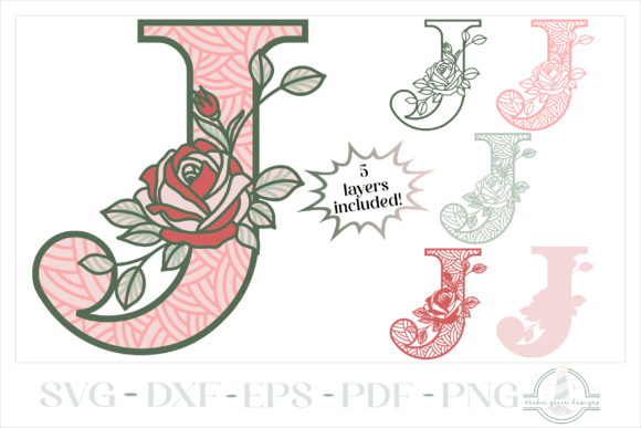 3D Letter J - Rose Monogram SVG for Laser Cutting and Signs