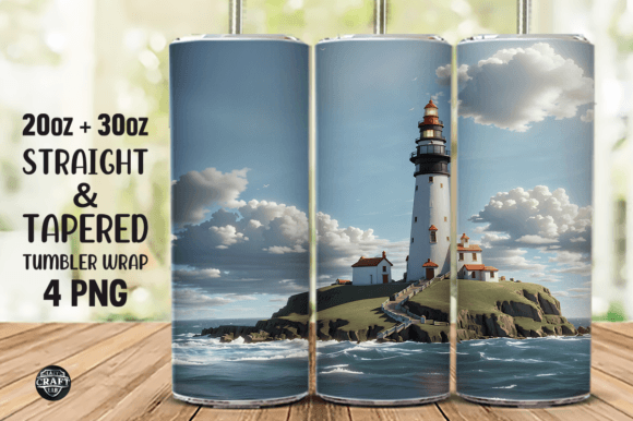 3D Lighthouse 20oz Skinny Tumbler Wrap 2 Graphics and Tumbler Wraps