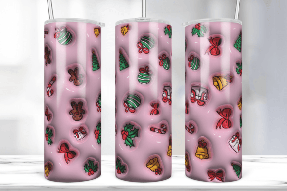 3D Pink Christmas Inflated Tumbler Wrap Graphics and Print Templates