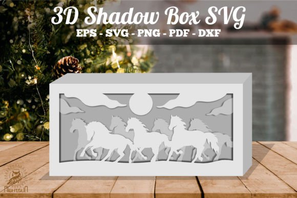 7 Running Horses 3D Shadow Box SVG