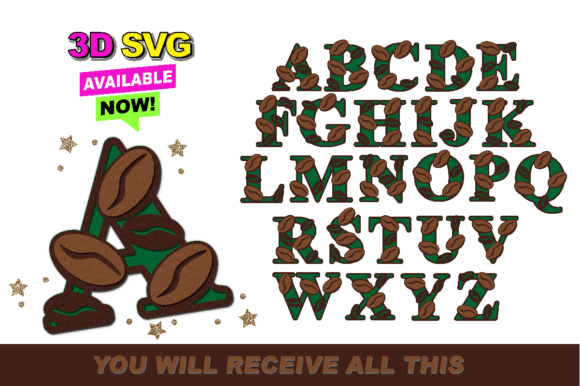 Alphabet 3D SVG Coffee: Laser Cutting and Wall Decor