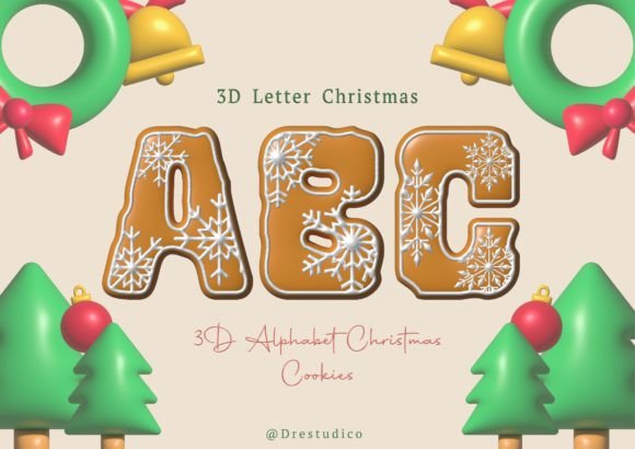 Christmas 3D Font Gingerbread Snowflake Graphics and Illustrations