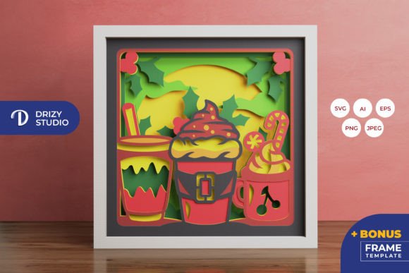 Christmas Coffee 3D Shadow Box SVG