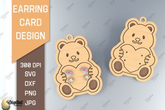 Earring Card Lasercut. 3D Teddy Bear SVG for Laser Cutting and Earrings