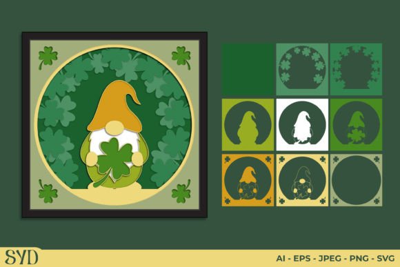 St Patricks Day Gnome 3D Shadow Box SVG