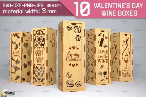 Valentine s Day 3D Wine Box SVG Bundle: Laser Cutting Boxes for Sellers