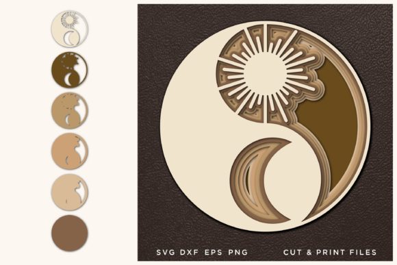 YinYang, 3D, Cut File Sun Moon for Laser Cutting and Wall Decor